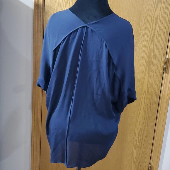 Vince silk navy blue drop shoulders blouse short sleeve - Picture 3 of 6